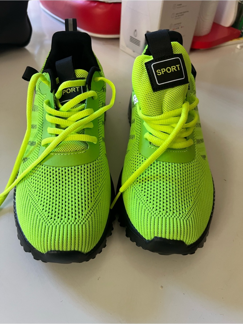 Sporto Neon Green Kids Athletic Sneakers with Black Accents